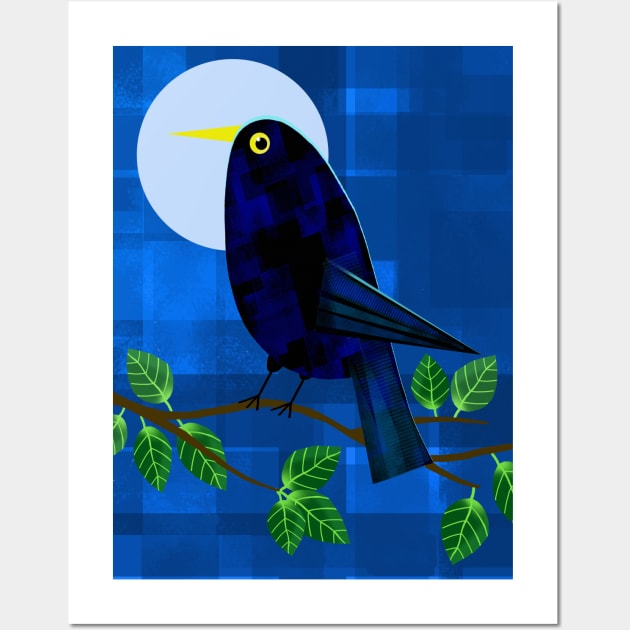 Blackbird at Night Wall Art by Scratch